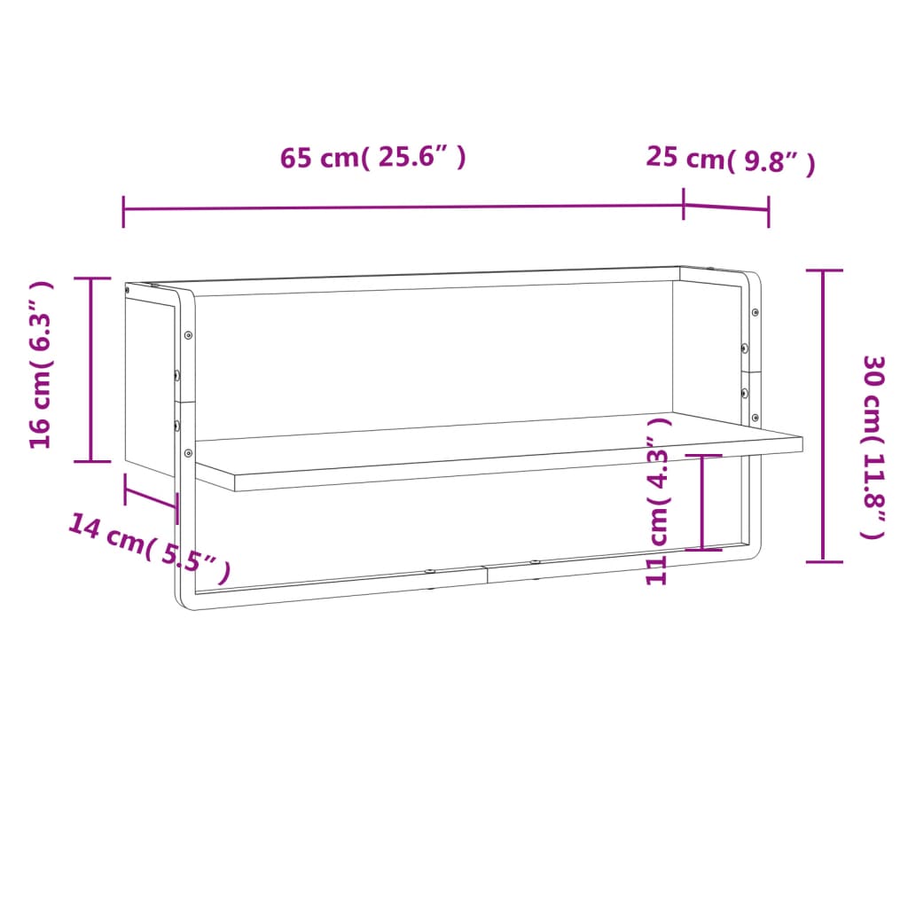 Étagère murale avec barre chêne fumé 65x25x30 cm Étagères murales & corniches vidaXL   