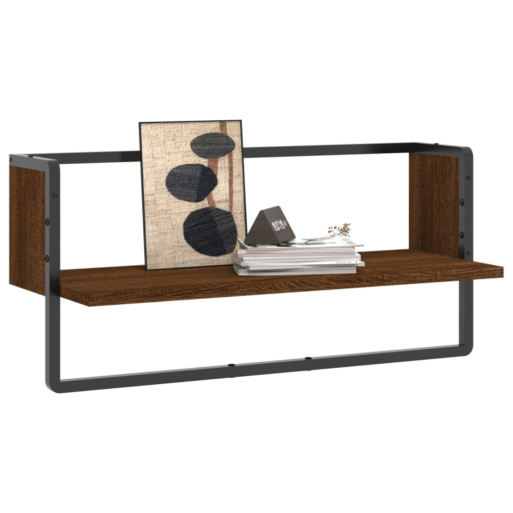 Étagère murale avec barre chêne marron 65x25x30 cm Étagères murales & corniches vidaXL   