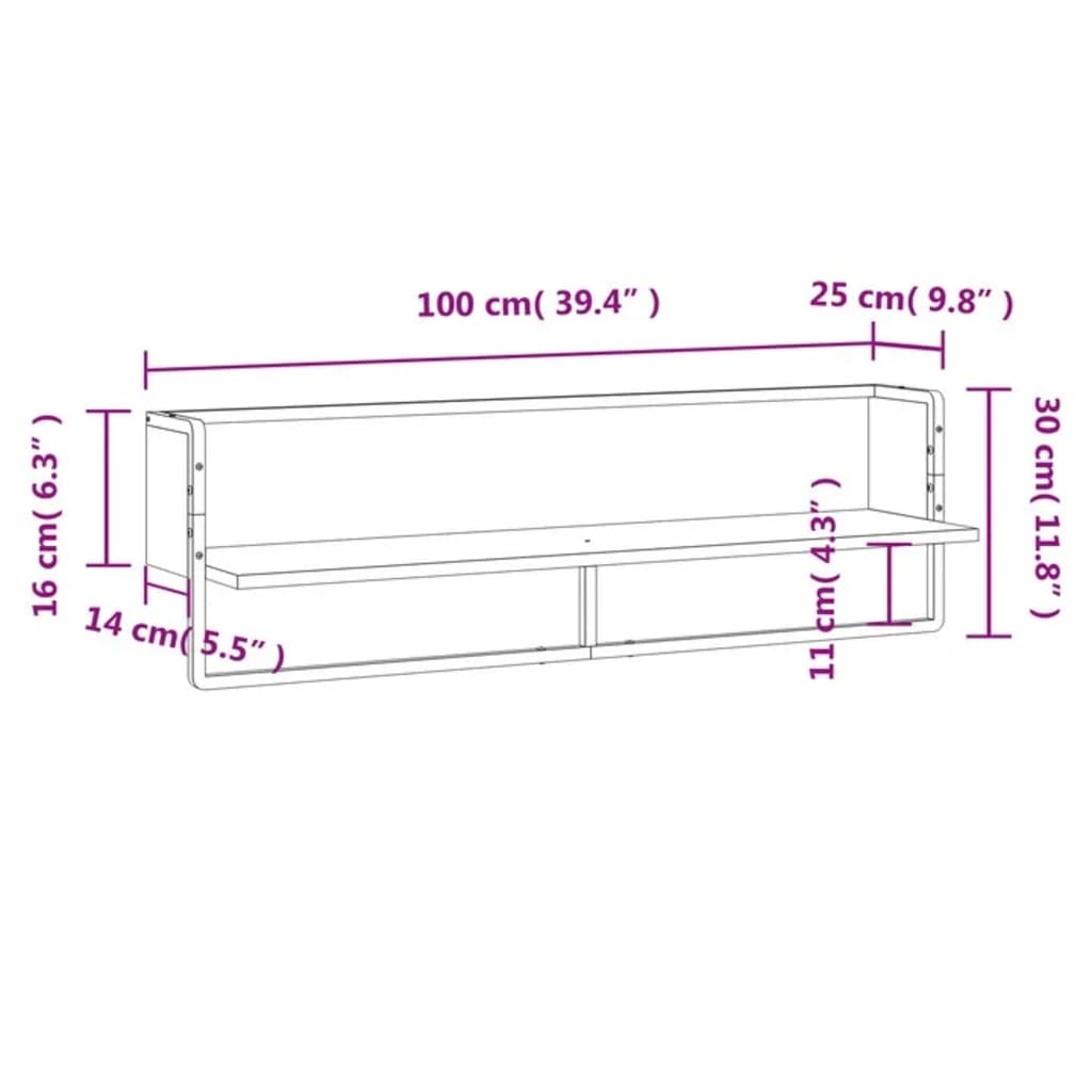 Étagère murale avec barre chêne fumé 100x25x30 cm Étagères murales & corniches vidaXL   