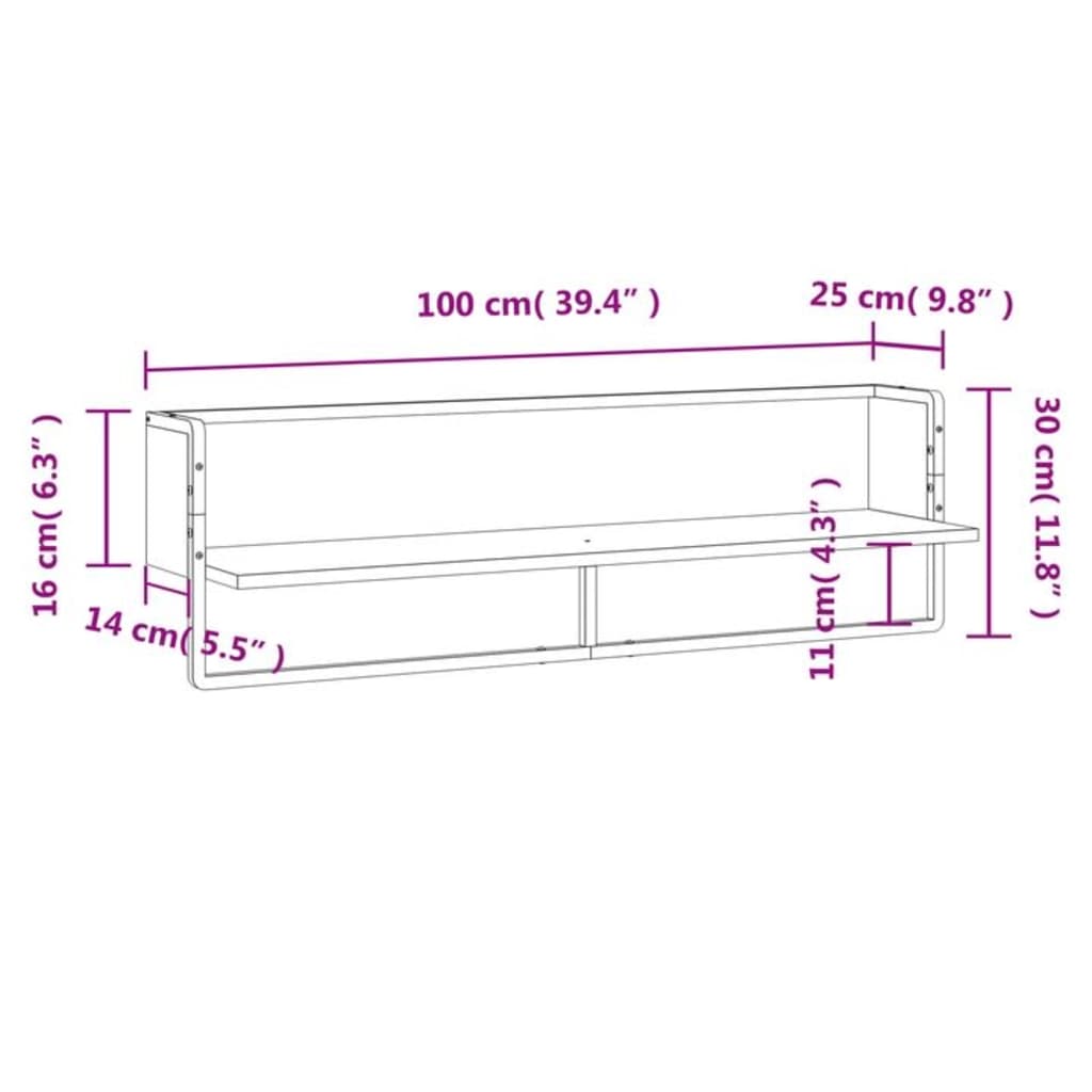 Étagère murale avec barre sonoma gris 100x25x30 cm Étagères murales & corniches vidaXL   