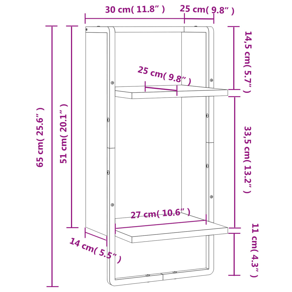 Étagère murale avec barre chêne sonoma 30x25x65 cm Étagères murales & corniches vidaXL   