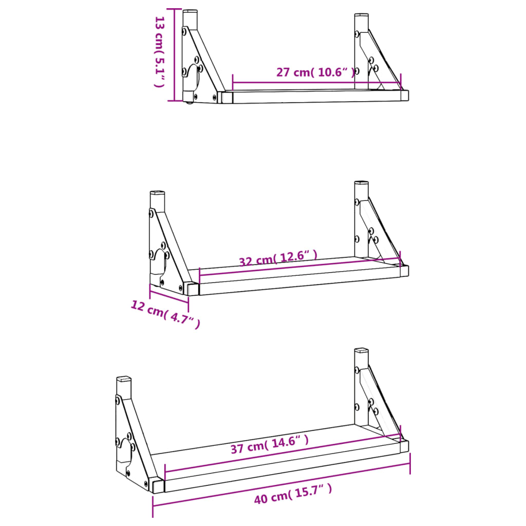 Ensemble d'étagères murales 3 pcs noir bois d'ingénierie Étagères murales & corniches vidaXL   