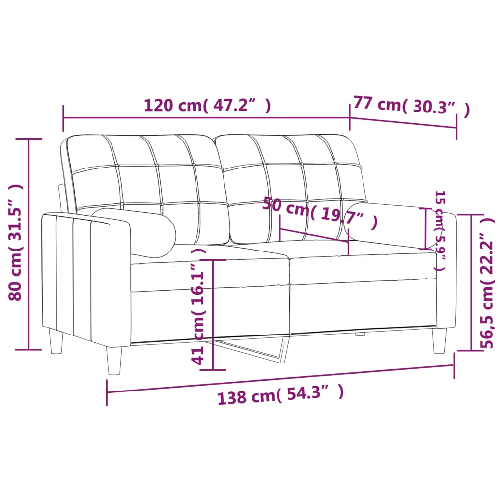 Canapé 2 places avec oreillers gris clair 120 cm tissu Canapés vidaXL   