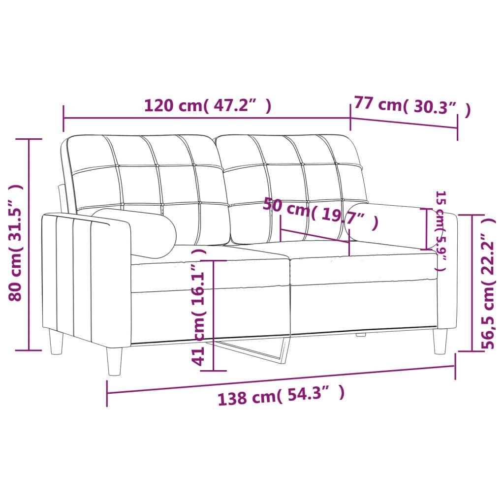 Canapé 2 places avec oreillers décoratifs taupe 120 cm tissu Canapés vidaXL   