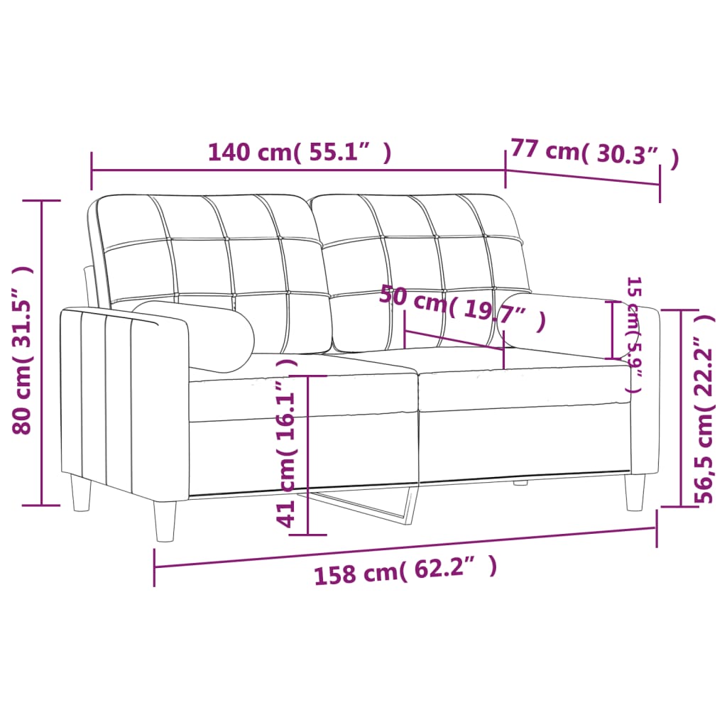 Canapé 2 places avec oreillers gris clair 140 cm tissu Canapés vidaXL   