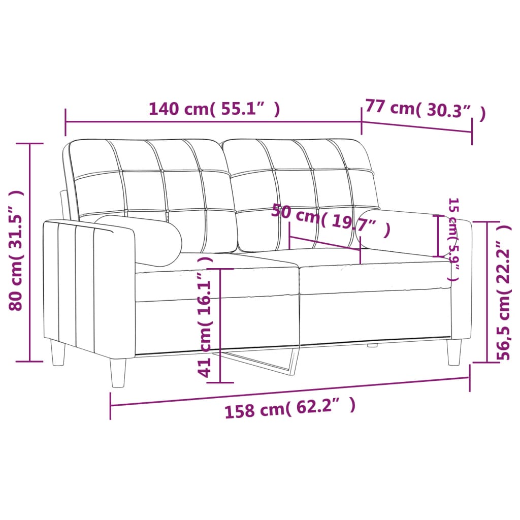 Canapé 2 places avec oreillers bordeaux 140 cm tissu Canapés vidaXL   