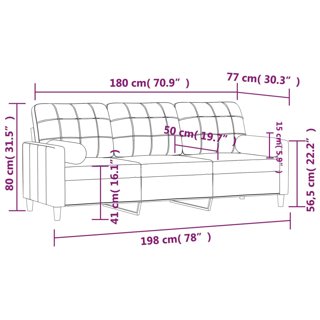 Canapé 3 places avec oreillers gris clair 180 cm tissu Canapés vidaXL   