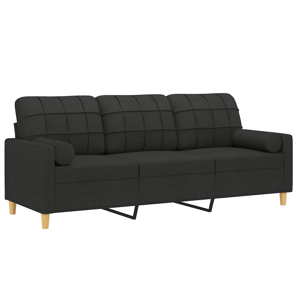 Canapé 3 places avec oreillers décoratifs noir 180 cm tissu Canapés vidaXL   