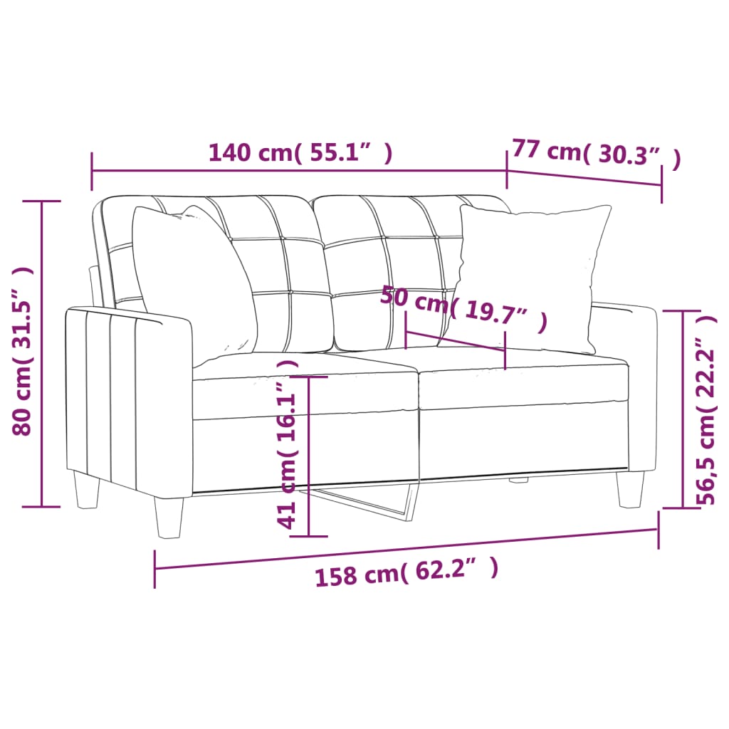 Canapé 2 places avec oreillers décoratifs noir 140cm similicuir Canapés vidaXL   