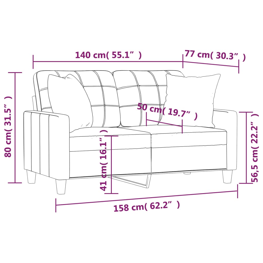 Canapé 2 places avec oreillers décoratifs gris 140cm similicuir Canapés vidaXL   