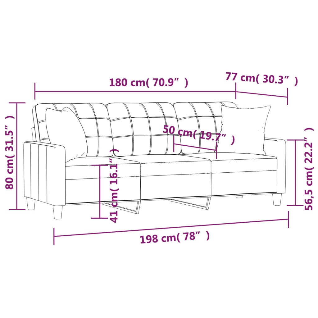 Canapé 3 places avec oreillers décoratifs noir 180cm similicuir Canapés vidaXL   