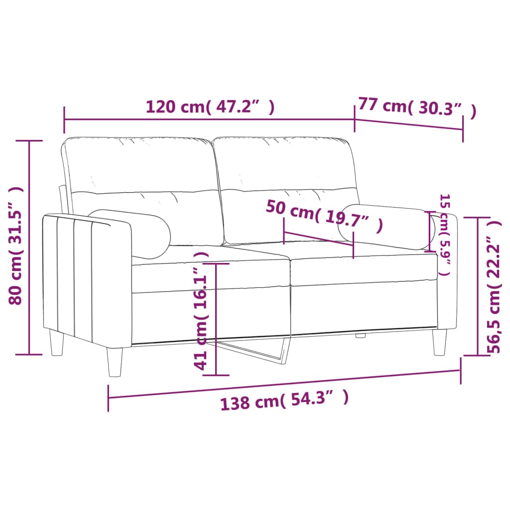 Canapé 2 places avec oreillers bordeaux 120 cm tissu Canapés vidaXL   