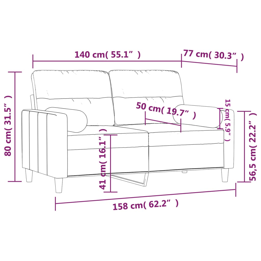 Canapé 2 places avec oreillers gris clair 140 cm tissu Canapés vidaXL   