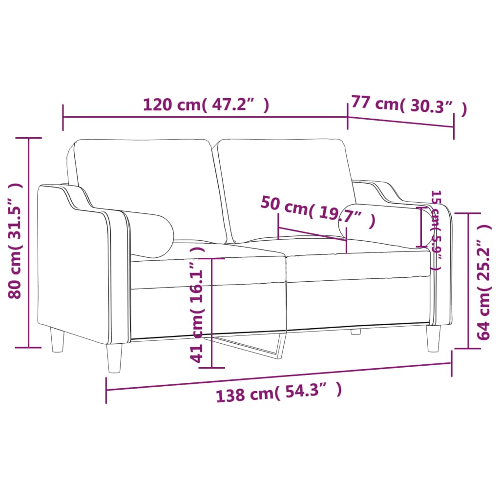 Canapé 2 places avec oreillers gris clair 120 cm tissu Canapés vidaXL   