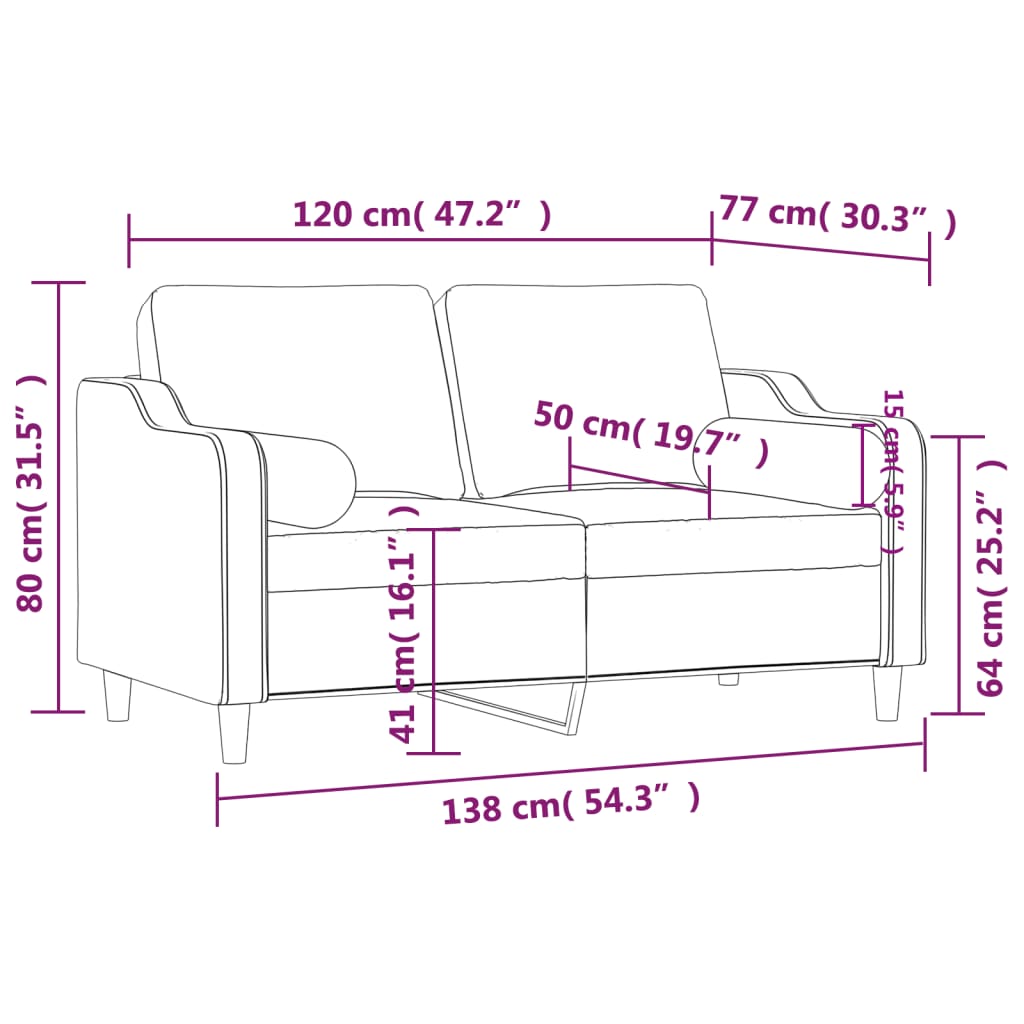 Canapé 2 places avec oreillers bordeaux 120 cm tissu Canapés vidaXL   