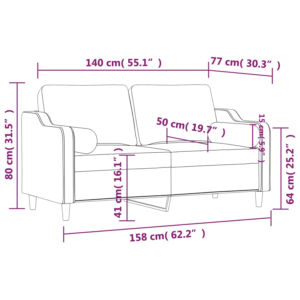 Canapé 2 places avec oreillers gris clair 140 cm tissu Canapés vidaXL   