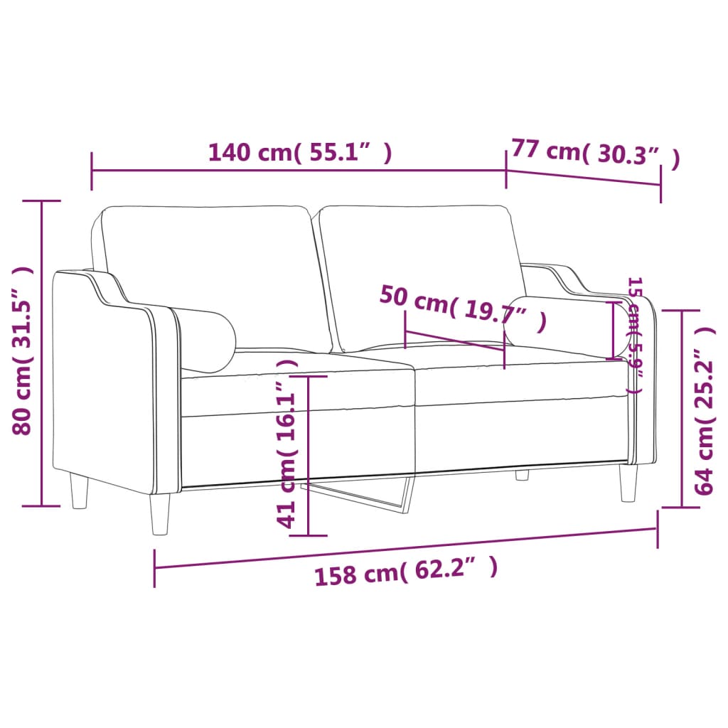 Canapé 2 places avec oreillers gris foncé 140 cm tissu Canapés vidaXL   