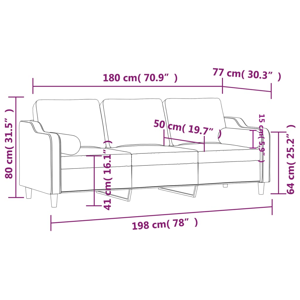 Canapé 3 places avec oreillers gris clair 180 cm tissu Canapés vidaXL   