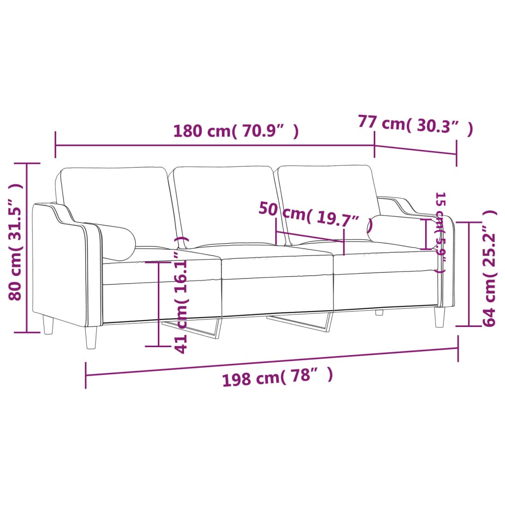 Canapé 3 places avec oreillers décoratifs noir 180 cm tissu Canapés vidaXL   