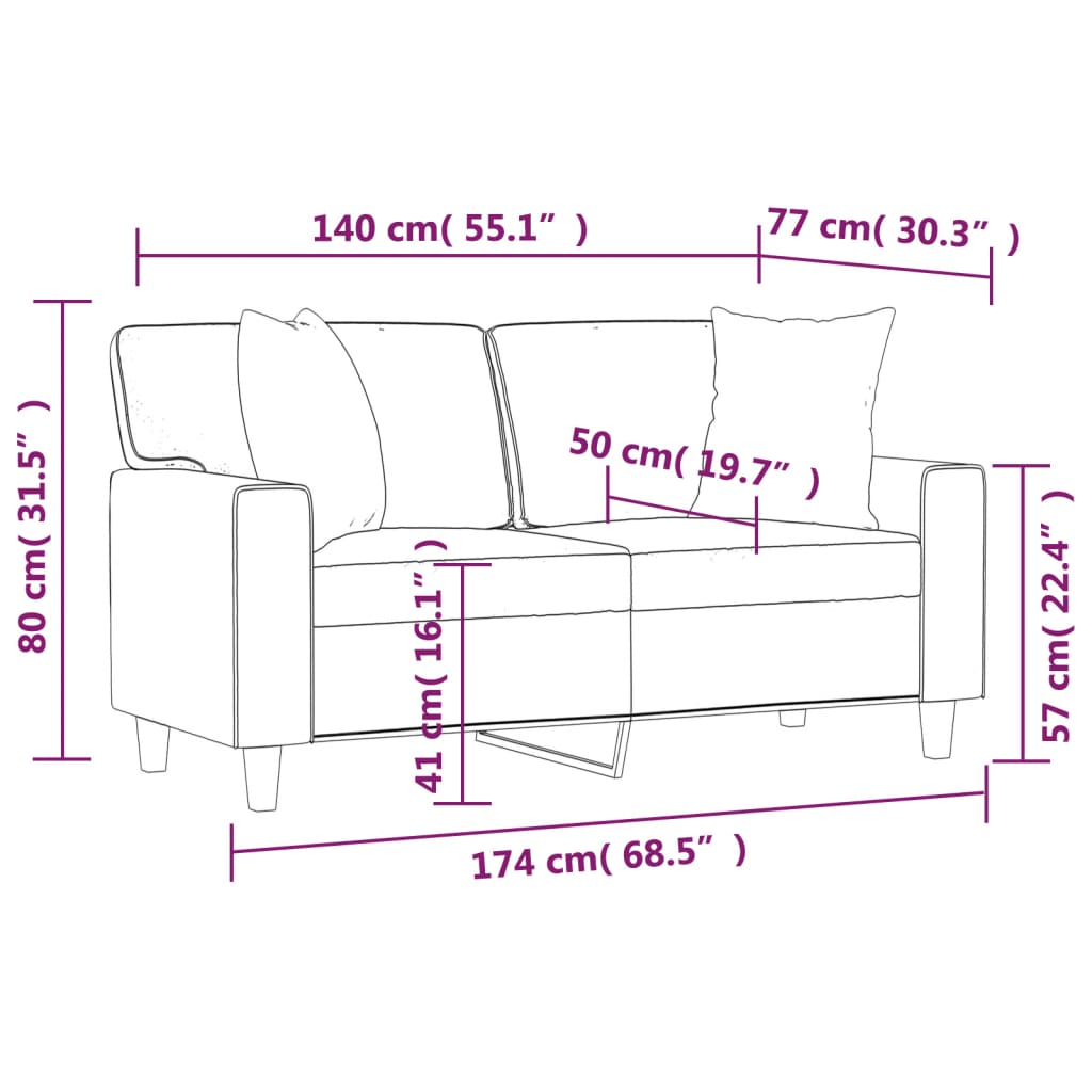 Canapé 2 places avec oreillers décoratifs noir 140cm similicuir Canapés vidaXL   