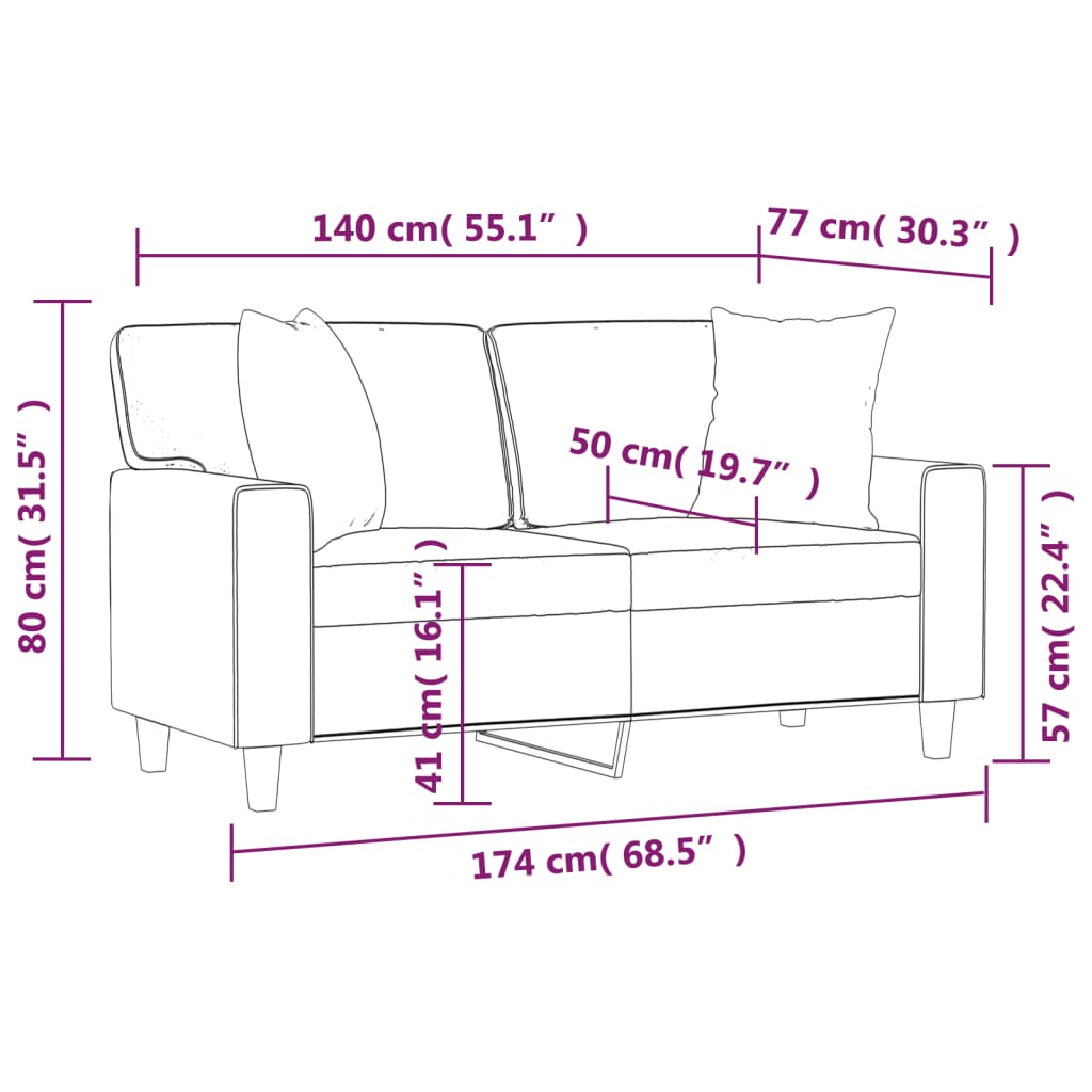 Canapé 2 places avec oreillers décoratifs gris 140cm similicuir Canapés vidaXL   