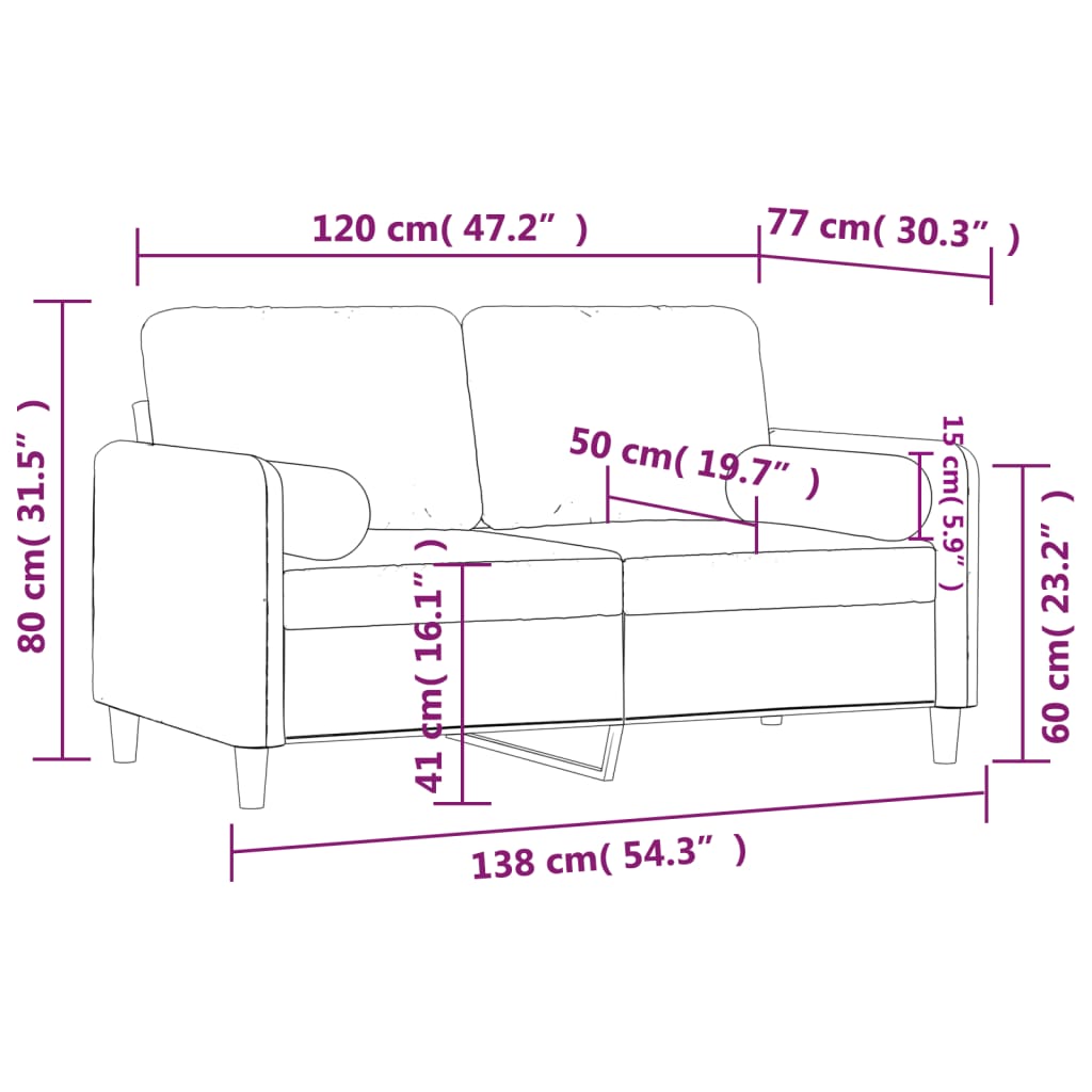 Canapé 2 places avec oreillers gris clair 120 cm velours Canapés vidaXL   