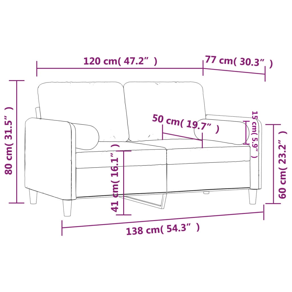 Canapé 2 places avec oreillers gris foncé 120 cm velours Canapés vidaXL   