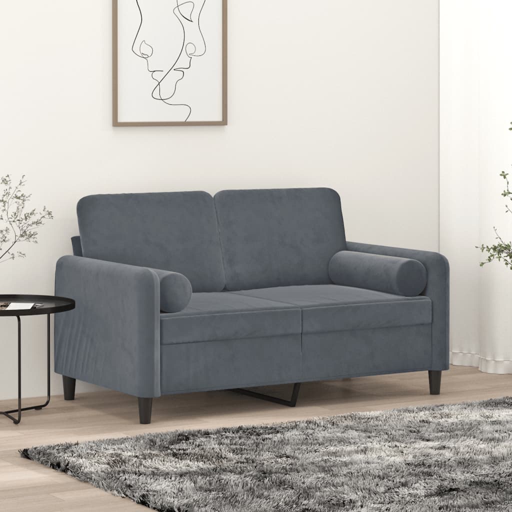 Canapé 2 places avec oreillers gris foncé 120 cm velours Canapés vidaXL   