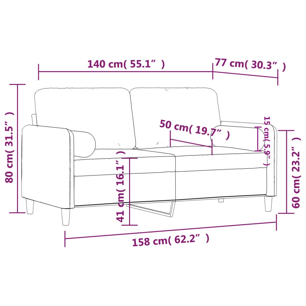 Canapé 2 places avec oreillers gris clair 140 cm velours Canapés vidaXL   