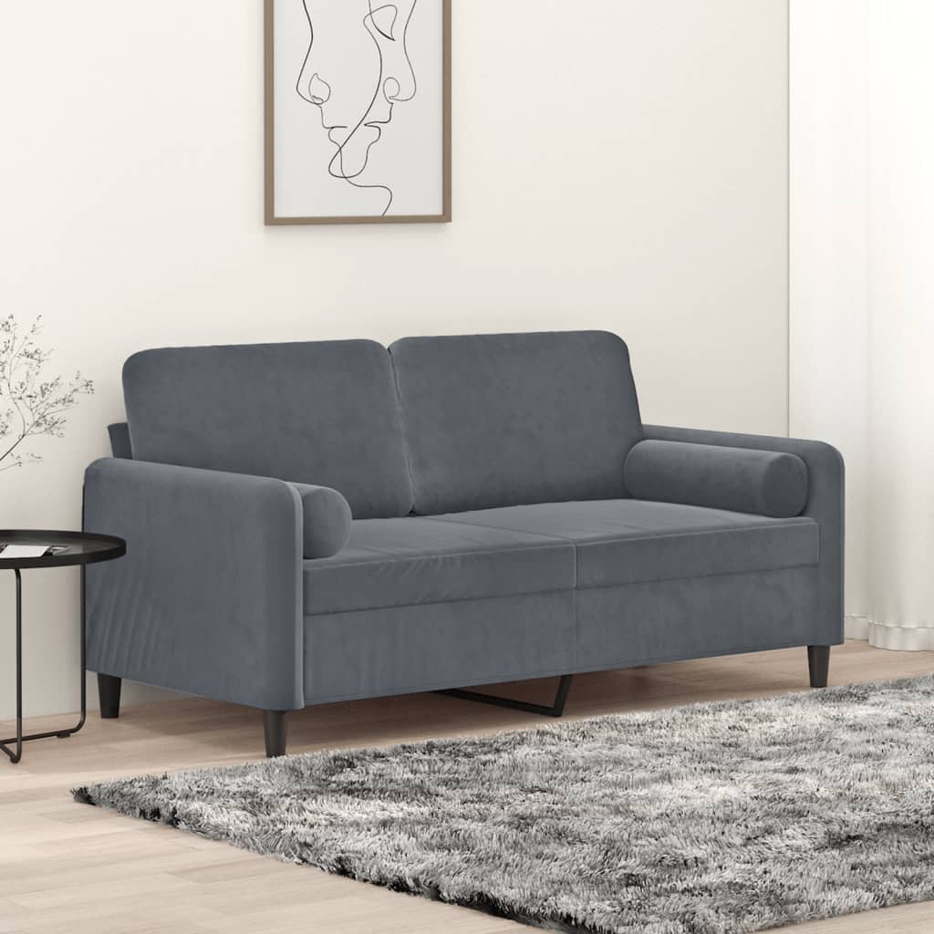 Canapé 2 places avec oreillers gris foncé 140 cm velours Canapés vidaXL   