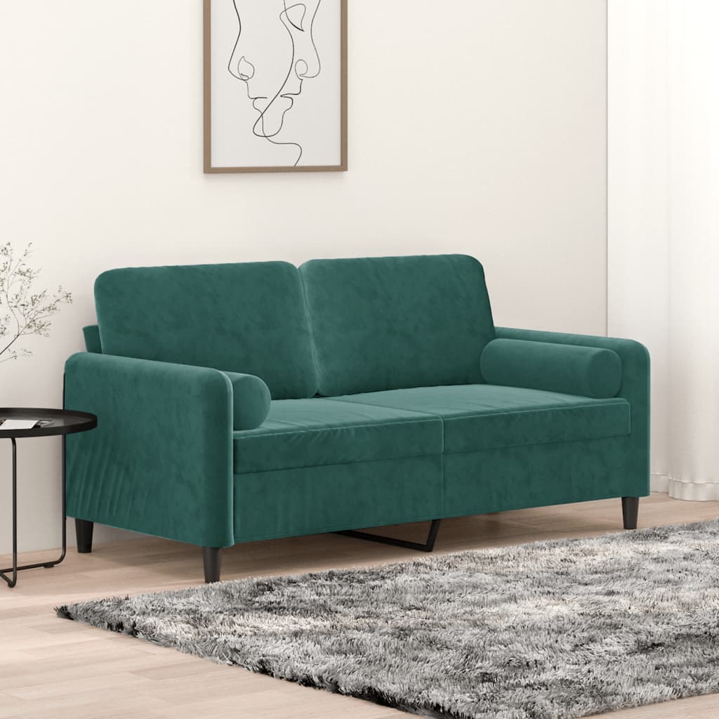 Canapé 2 places avec oreillers vert foncé 140 cm velours Canapés vidaXL   