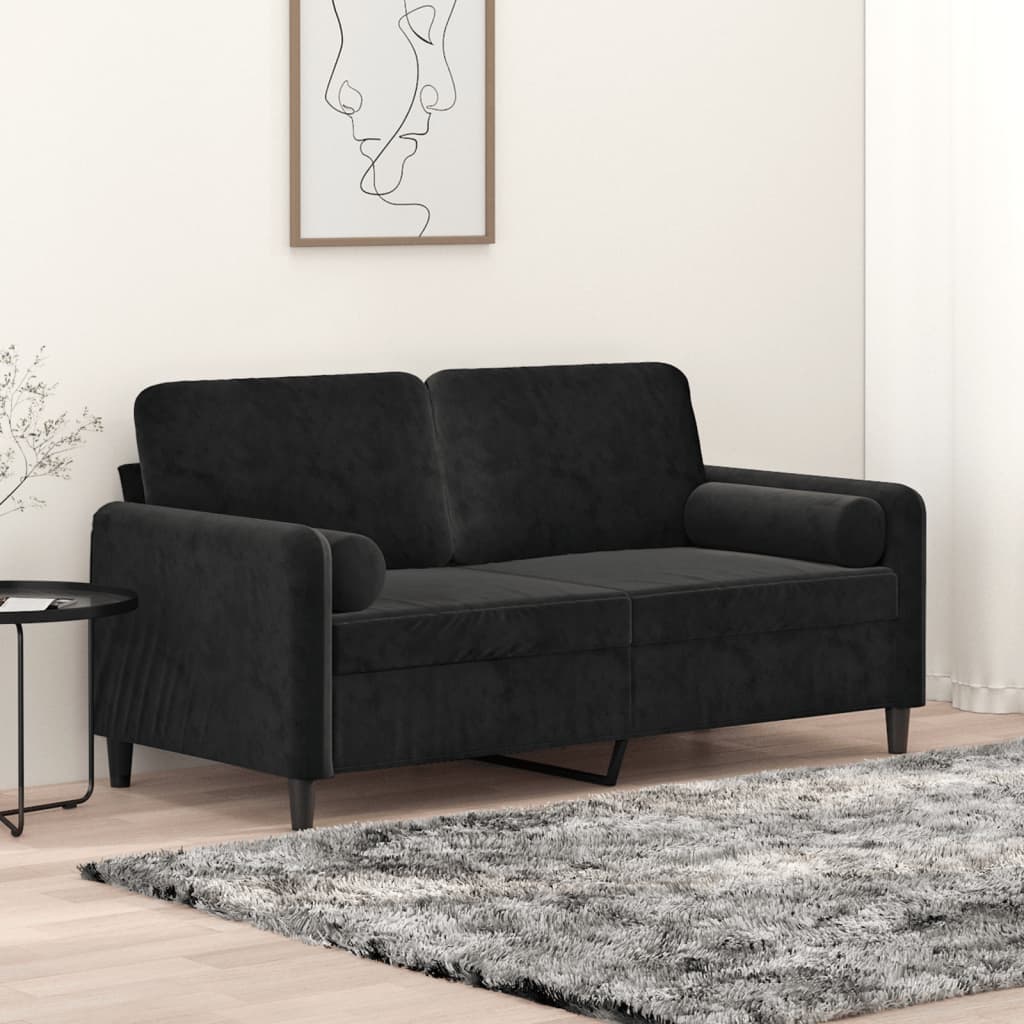 Canapé 2 places avec oreillers décoratifs noir 140 cm velours Canapés vidaXL   