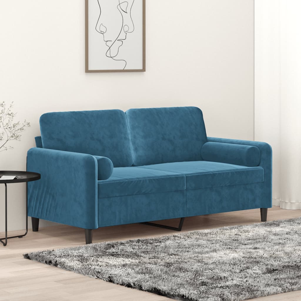 Canapé 2 places avec oreillers décoratifs bleu 140 cm velours Canapés vidaXL