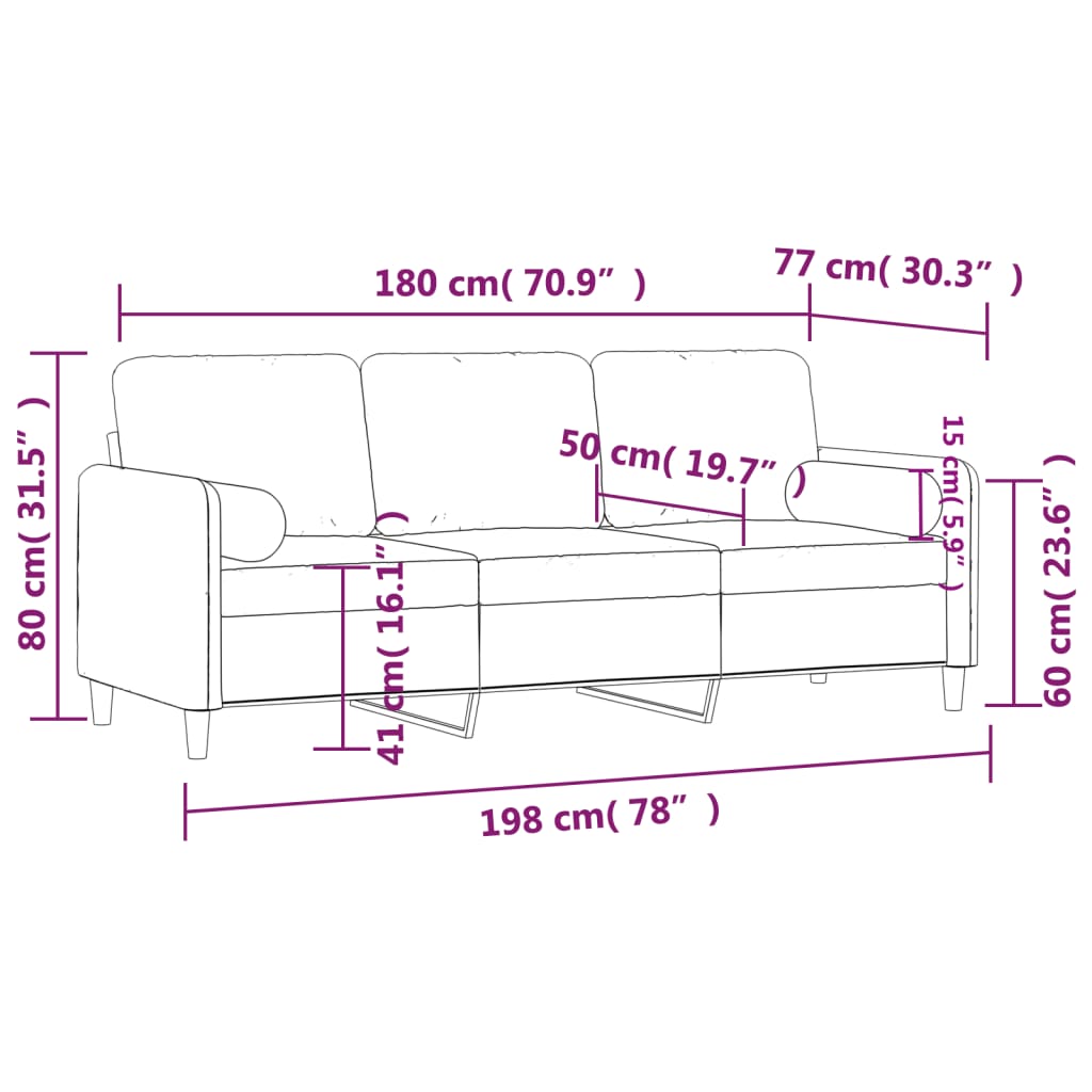 Canapé 3 places avec oreillers gris clair 180 cm velours Canapés vidaXL   