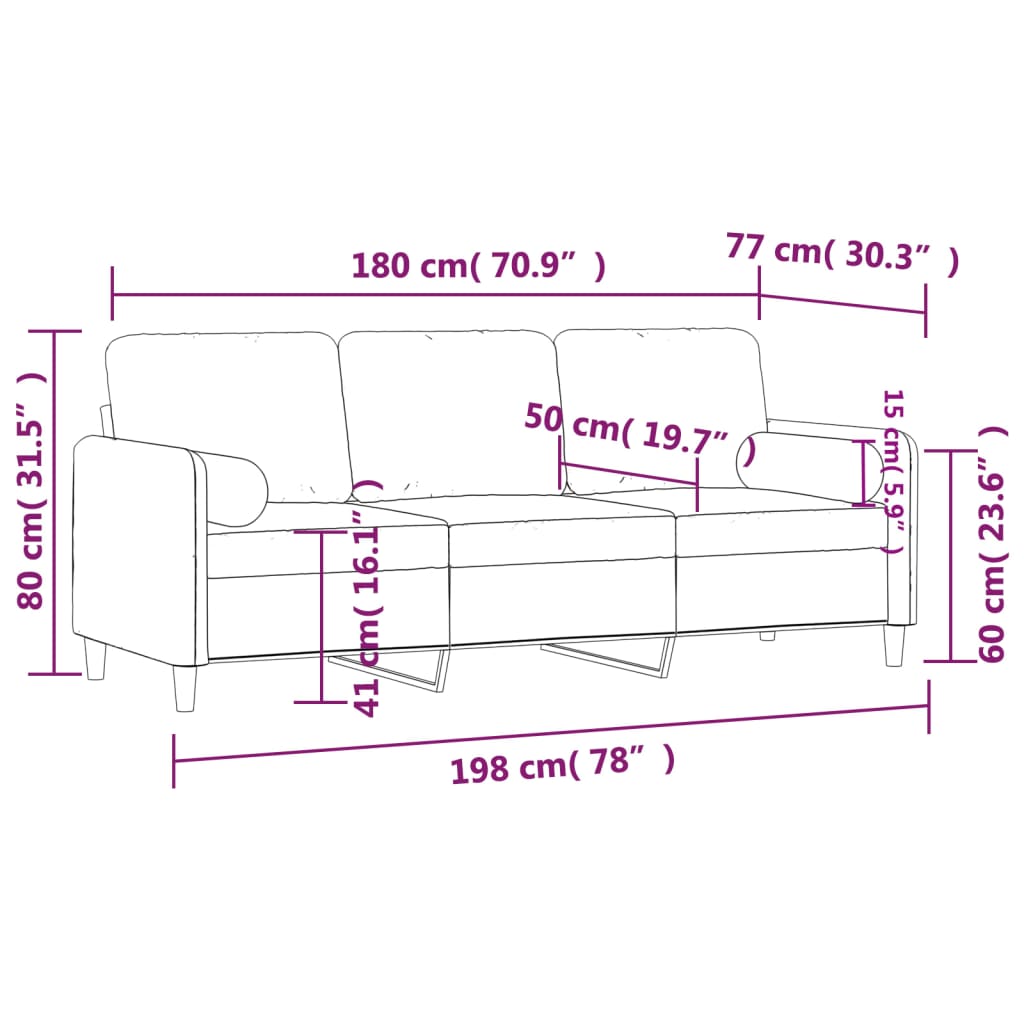 Canapé 3 places avec oreillers décoratifs rose 180 cm velours Canapés vidaXL   