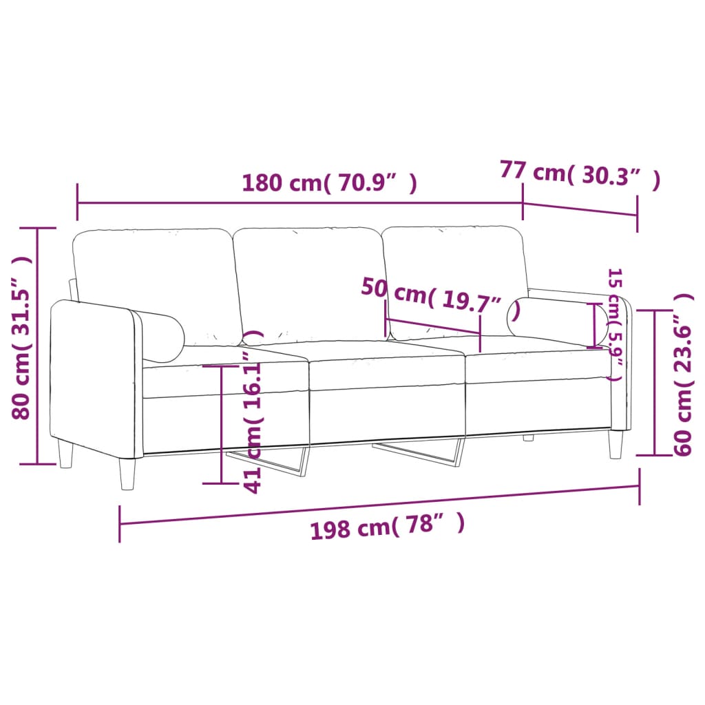 Canapé 3 places avec oreillers bordeaux 180 cm velours Canapés vidaXL   