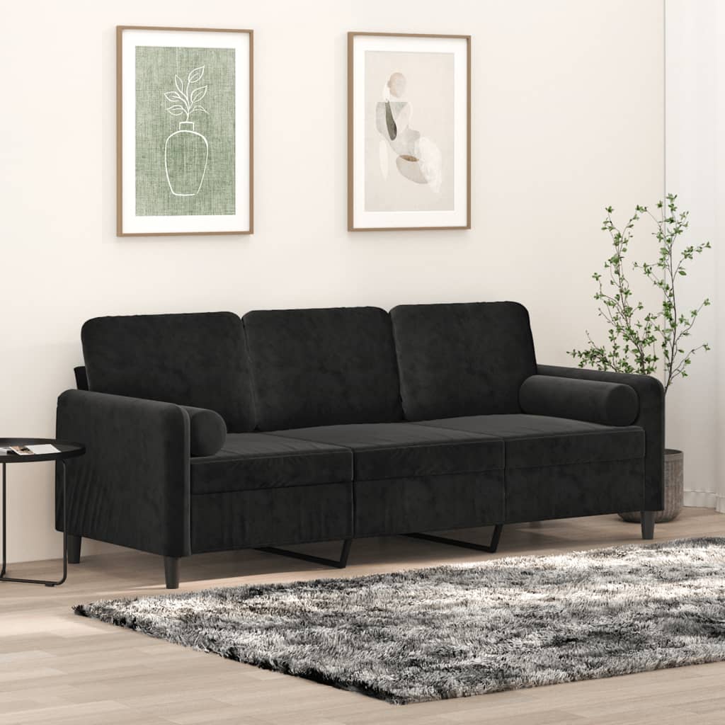 Canapé 3 places avec oreillers décoratifs noir 180 cm velours Canapés vidaXL   