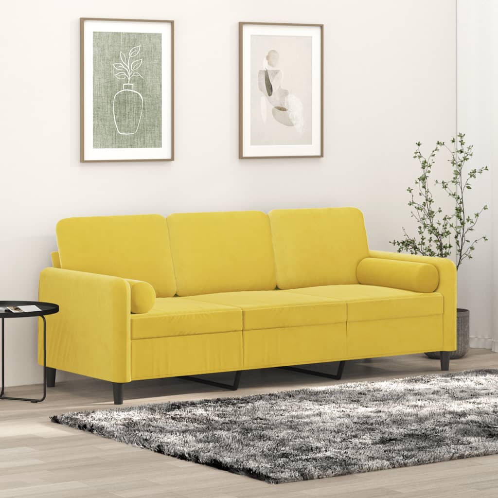 Canapé 3 places avec oreillers décoratifs jaune 180 cm velours Canapés vidaXL   