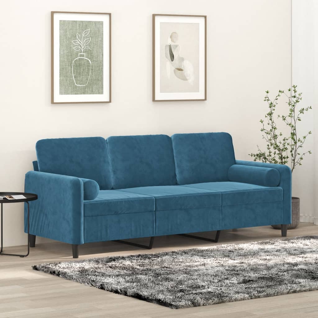 Canapé 3 places avec oreillers décoratifs bleu 180 cm velours Canapés vidaXL