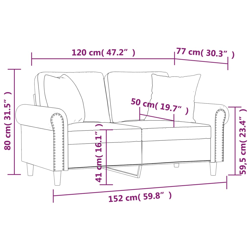 Canapé 2 places avec oreillers décoratifs noir 120 cm velours Canapés vidaXL   