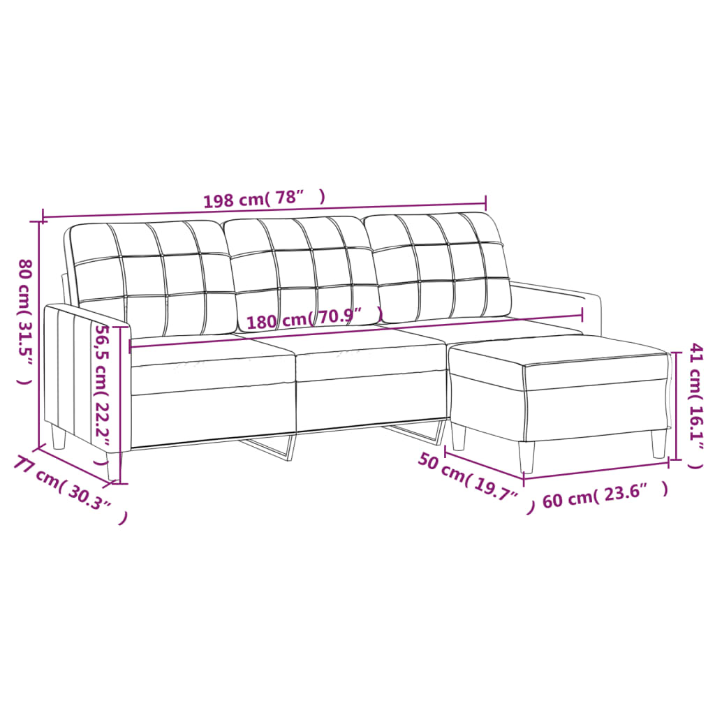 Canapé à 3 places avec repose-pieds Jaune clair 180 cm Tissu Canapés vidaXL   