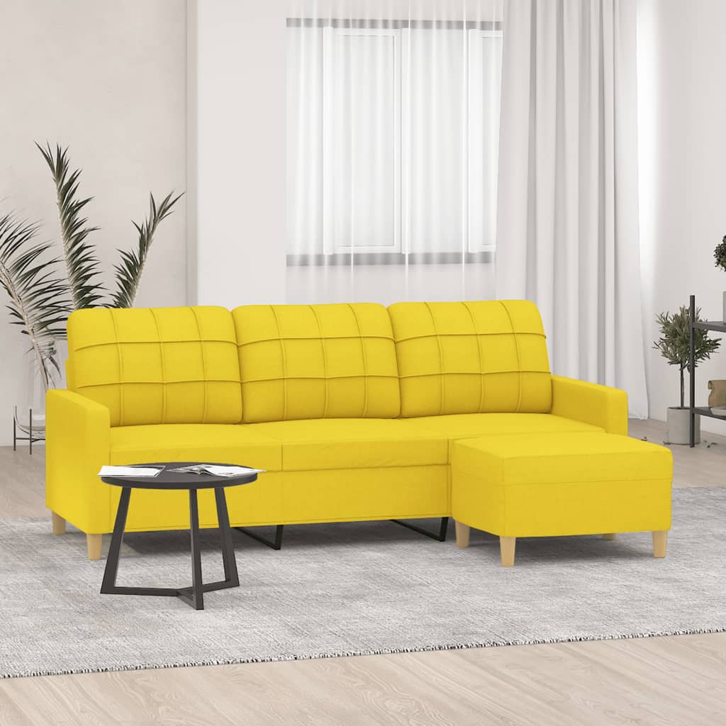 Canapé à 3 places avec repose-pieds Jaune clair 180 cm Tissu Canapés vidaXL   