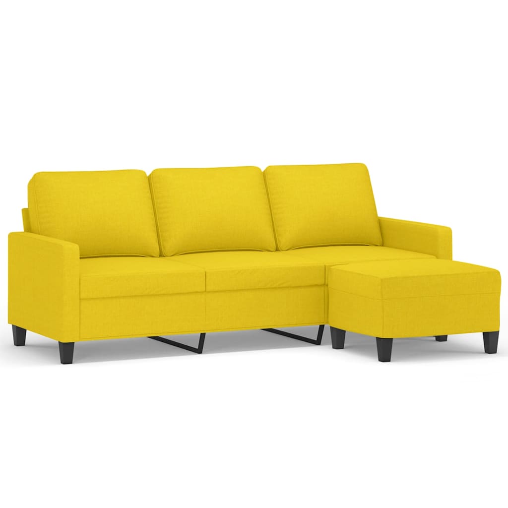 Canapé à 3 places avec repose-pieds Jaune clair 180 cm Tissu Canapés vidaXL   