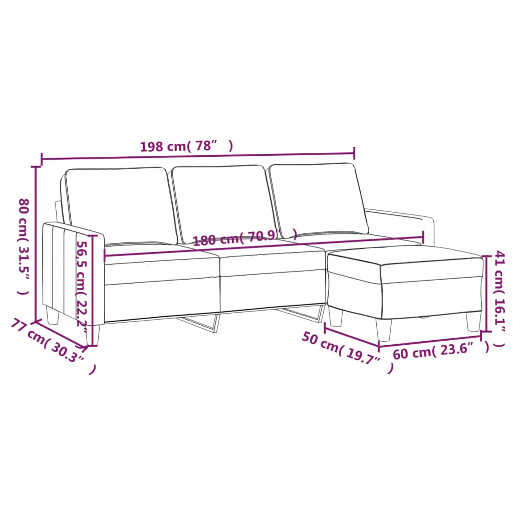 Canapé à 3 places avec repose-pieds Jaune clair 180 cm Tissu Canapés vidaXL   