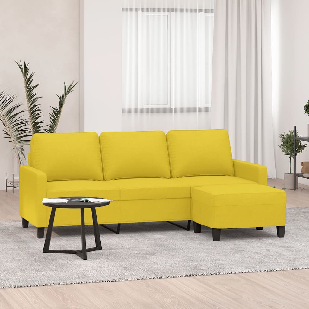 Canapé à 3 places avec repose-pieds Jaune clair 180 cm Tissu Canapés vidaXL   