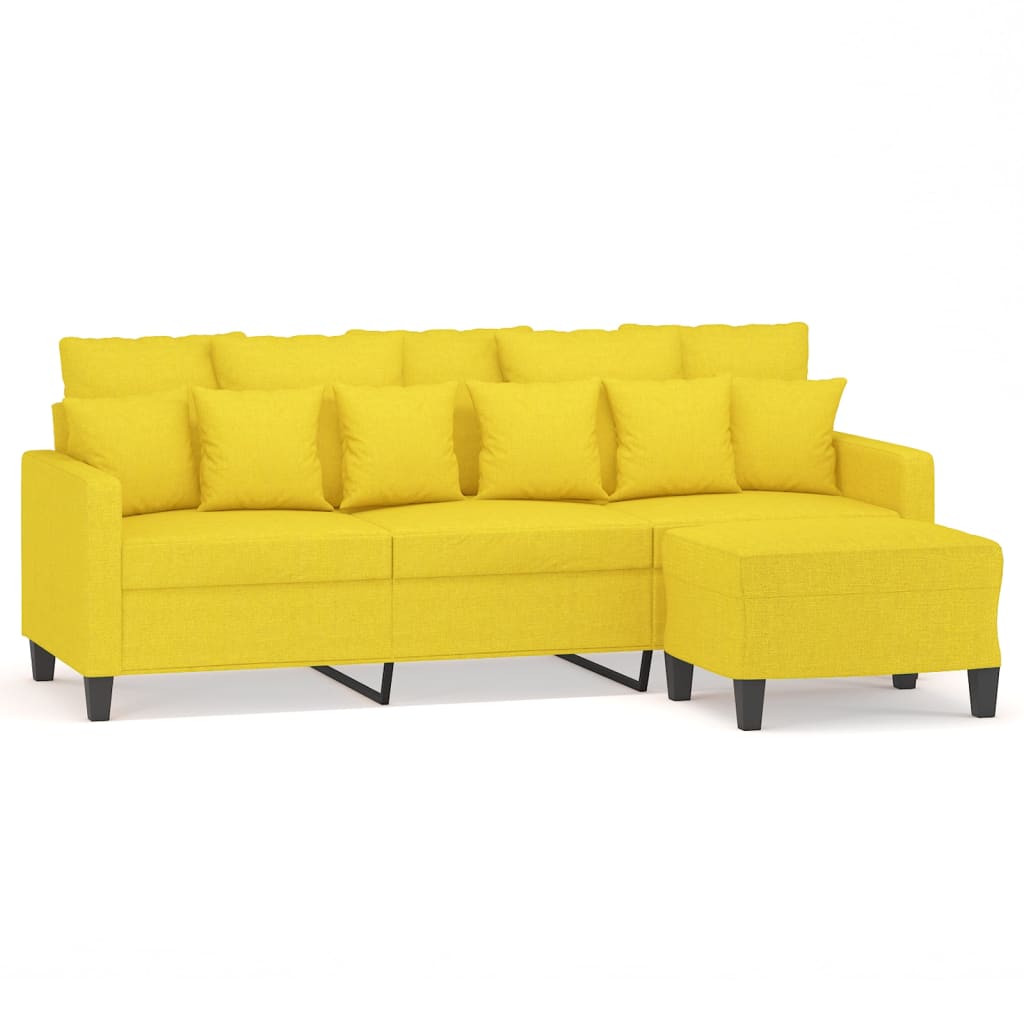 Canapé à 3 places avec repose-pieds Jaune clair 180 cm Tissu Canapés vidaXL   