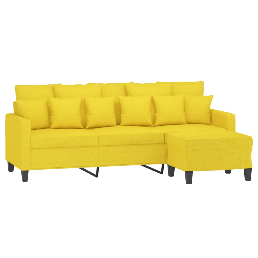 Canapé à 3 places avec repose-pieds Jaune clair 180 cm Tissu Canapés vidaXL   