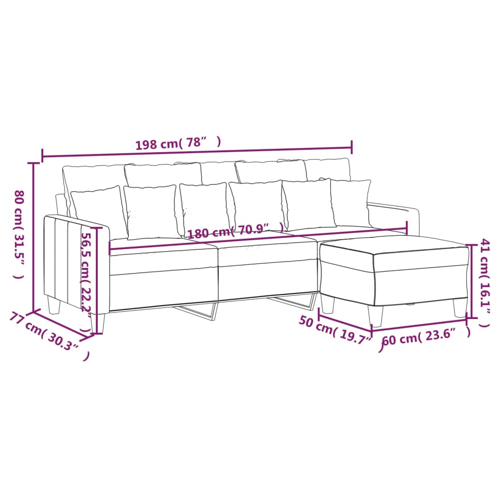 Canapé à 3 places avec repose-pieds Jaune clair 180 cm Tissu Canapés vidaXL   