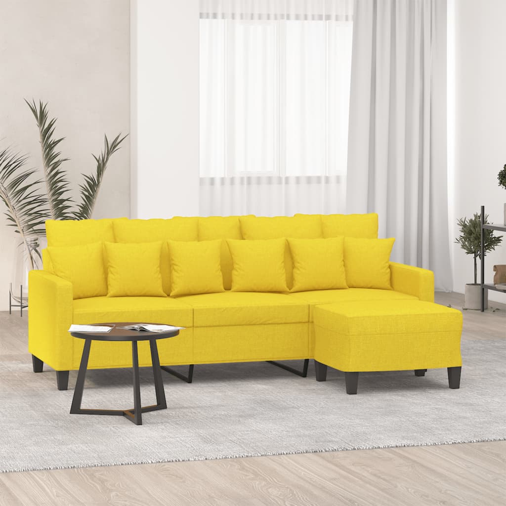 Canapé à 3 places avec repose-pieds Jaune clair 180 cm Tissu Canapés vidaXL   