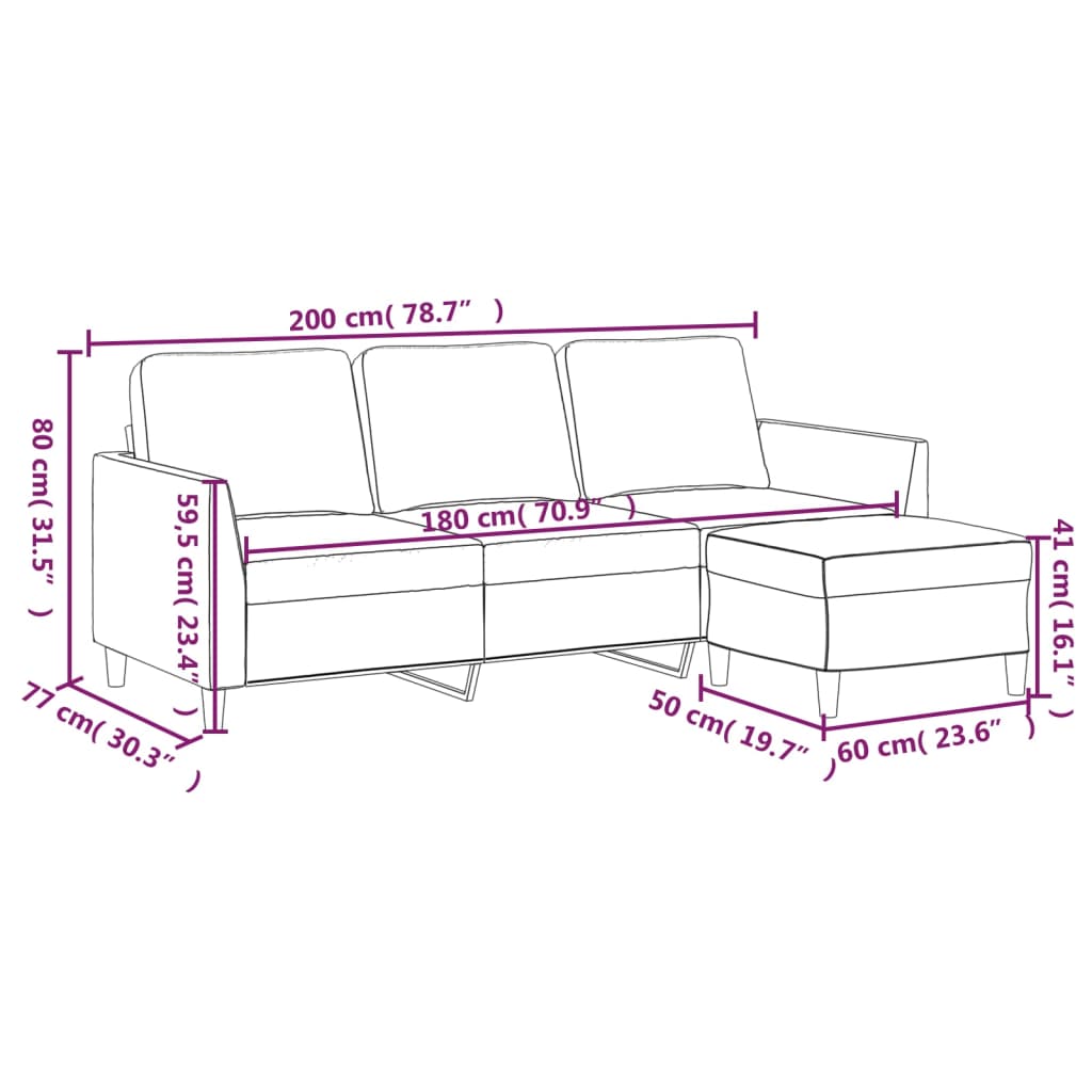 Canapé à 3 places avec repose-pieds Cappuccino 180cm Similicuir Canapés vidaXL